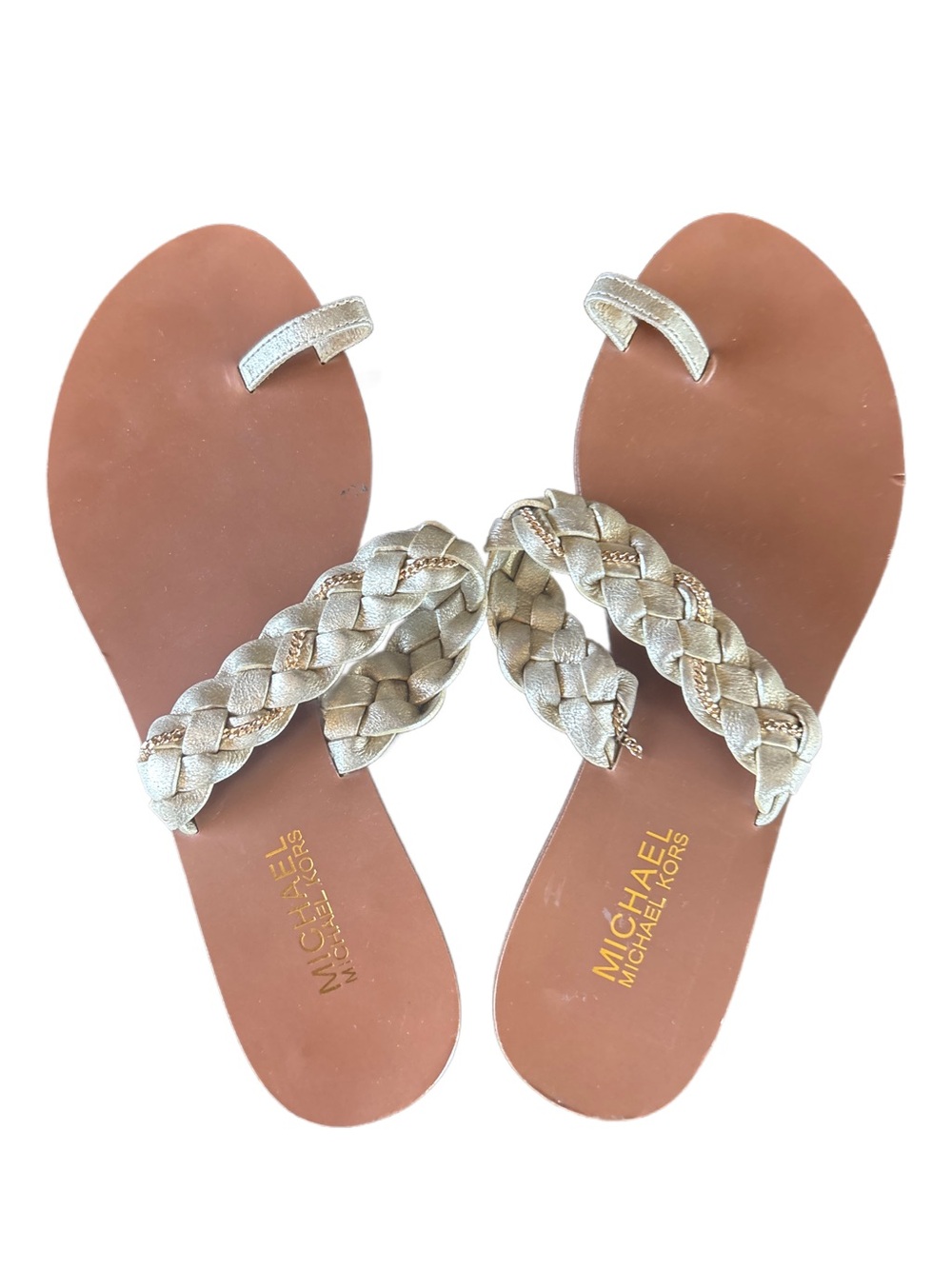 Michael Kors Metallic Gold Braided Toe-Loop Sandals Size 8.5